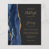 Budget Navy Blue Gold Dark Wedding Details Uitnodi (Voorkant)