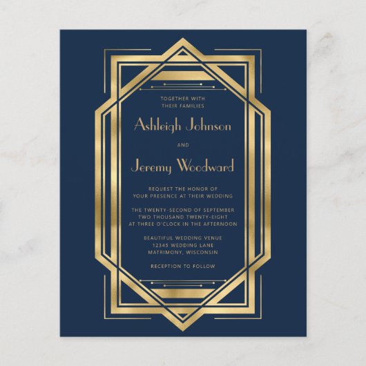 Budget Navy Blue Gold Deco Wedding 1920s (Voorkant)