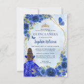 Budget Navy Blue Gold Floral Princess Quinceañera Notitiekaartje (Voorkant)
