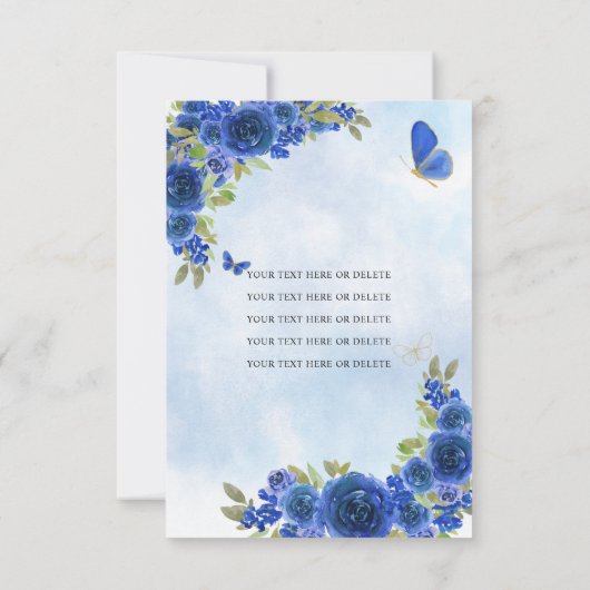 Budget Navy Blue Gold Floral Princess Quinceañera Notitiekaartje (Achterkant)