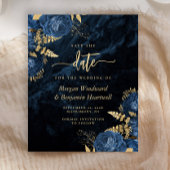 Budget Navy Blue Gold Floral Wedding Save the Date