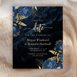 Budget Navy Blue Gold Floral Wedding Save the Date