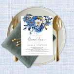 Budget Navy Blue Gold Florals Rehearsal Dinner<br><div class="desc">GEEF NOTA Er zijn twee papieren opties om van voor deze grootte (4.5 x 5.6") in de waaier van de Begroting te kiezen. Voor dit product zou ik de halfglansmachine, een 110 gsm-kaartvoorraad, sterk willen aanbevelen, vergelijkbaar in dikte met een briefkaart. De Satin-optie is een veel dunner papier van 80...</div>