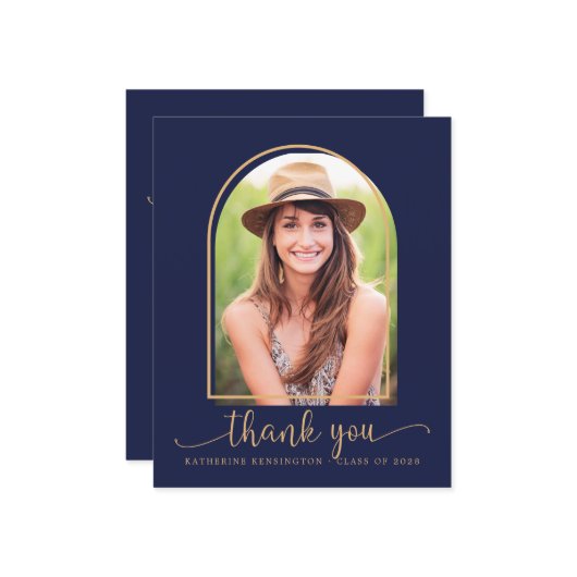 Budget Navy Blue Gold Foto Afstuderen Dank u (Voorkant / Achterkant in situ)