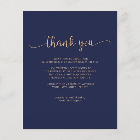 Budget Navy Blue Gold Foto Afstuderen Dank u (Achterkant)