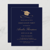 Budget Navy Blue & Gold Glitter Afstuderen Invite (Voorkant / Achterkant)