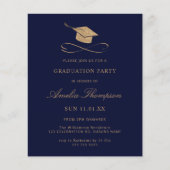 Budget Navy Blue & Gold Glitter Afstuderen Invite (Voorkant)
