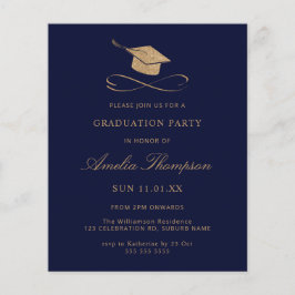 Budget Navy Blue & Gold Glitter Afstuderen Invite