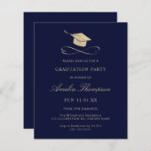 Budget Navy Blue & Gold Glitter Afstuderen Invite (Voorkant / Achterkant)