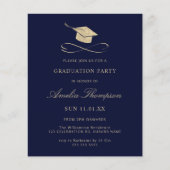 Budget Navy Blue & Gold Glitter Afstuderen Invite (Voorkant)