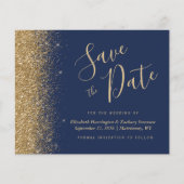 Budget Navy Blue Gold Glitter Save the Date (Voorkant)