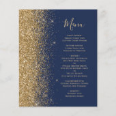 Budget Navy Blue Gold Glitter Wedding Menu (Voorkant)