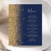 Budget Navy Blue Gold Glitter Wedding Menu