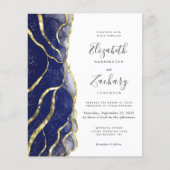 Budget Navy Blue Gold Ink Wedding Invitation (Voorkant)