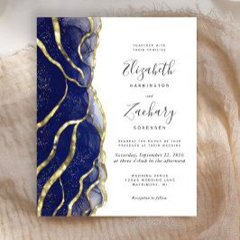 Budget Navy Blue Gold Ink Wedding Invitation