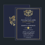 Budget Navy Blue & Gold Masquerade Sweet 16 Party<br><div class="desc">Budget Navy Blue & Gold Masquerade Sweet 16 Party uitnodigingen. Met een faux gouden folie masker bovenaan tegen een blauw marinescherm. Ideaal voor een modern,  maar stijlvol 16-jarig feest!</div>