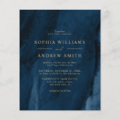 BUDGET Navy Blue & Gold Minimal Weduwen-uitnodigin (Voorkant)