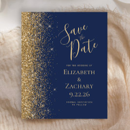 Budget Navy Blue Gold Save the Date Kaart