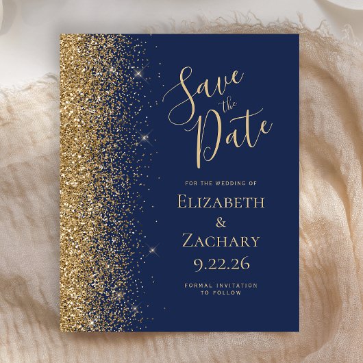 Budget Navy Blue Gold Save the Date Kaart