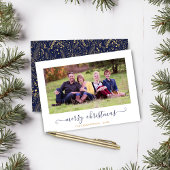 BUDGET Navy Blue Gold Script-kerstfoto