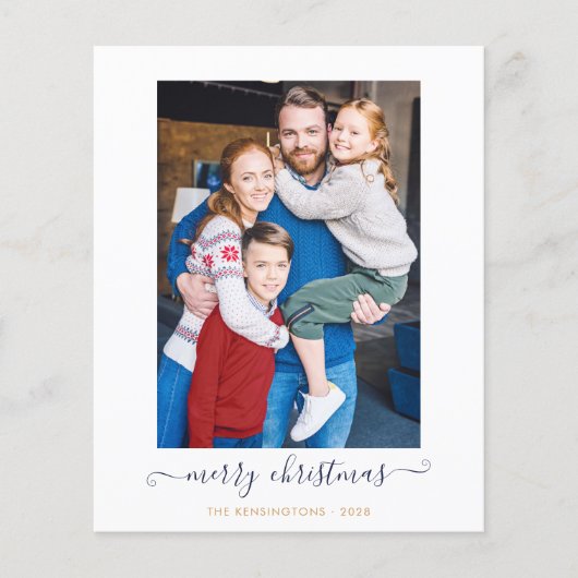 BUDGET Navy Blue Gold Script Merry Kerstmis (Voorkant)