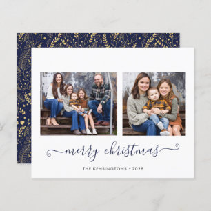 BUDGET Navy Blue Gold Script Merry Kerstmis