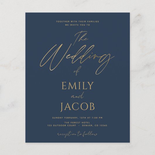 Budget Navy Blue Gold Wedding Modern Flyer (Voorkant)