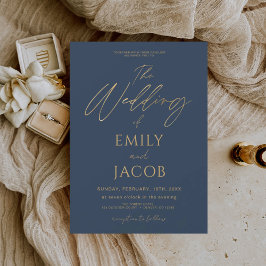 Budget Navy Blue Gold Wedding Modern Typografie