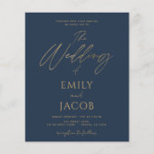 Budget Navy Blue Gold Wedding Modern Typografie (Voorkant)