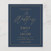 Budget Navy Blue Gold Wedding Script Flyer (Voorkant)