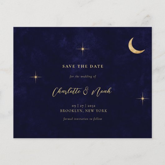 BUDGET Navy Blue Hemelse Gouden Maan Sterren Weddi (Voorkant)