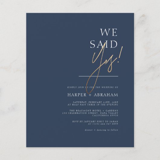 Budget Navy Blue | Ja Minimalistisch huwelijk (Voorkant)