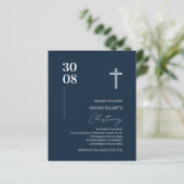 Budget Navy Blue Minimalist Boy Christening Invite (Staand voorkant)