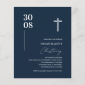 Budget Navy Blue Minimalist Boy Christening Invite (Voorkant)