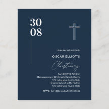 Budget Navy Blue Minimalist Boy Christening Invite