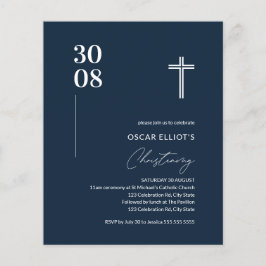Budget Navy Blue Minimalist Boy Christening Invite