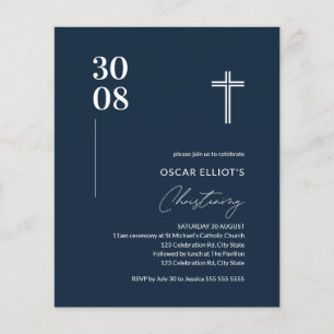 Budget Navy Blue Minimalist Boy Christening Invite