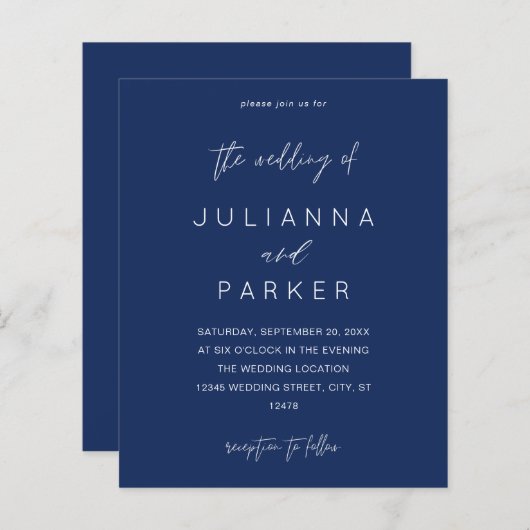 Budget Navy Blue MOD Calligraphy Wedding (Voorkant / Achterkant)