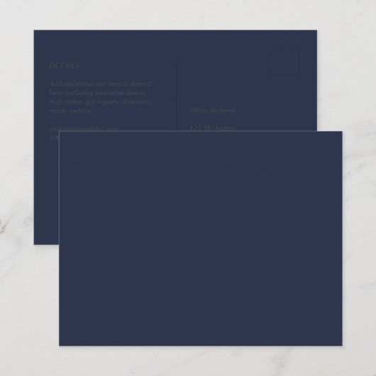 BUDGET Navy Blue Monochrome WEDDING Briefkaart (Voorkant / Achterkant)