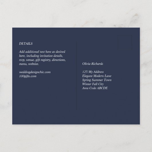 BUDGET Navy Blue Monochrome WEDDING Briefkaart (Achterkant)