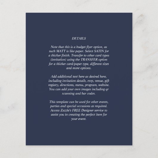 BUDGET Navy Blue Monochrome WEDDING Flyer (Achterkant)