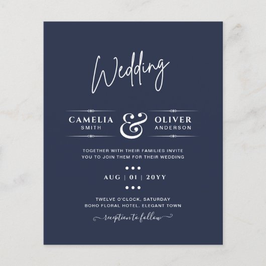 BUDGET Navy Blue Monochrome WEDDING Flyer (Voorkant)