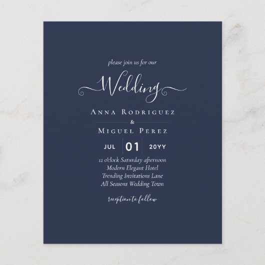BUDGET Navy Blue Monochrome WEDDING Flyer (Voorkant)