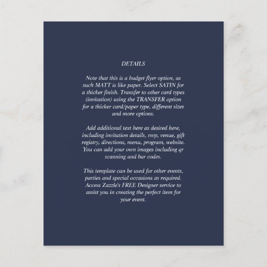 BUDGET Navy Blue Monochrome WEDDING Flyer (Achterkant)