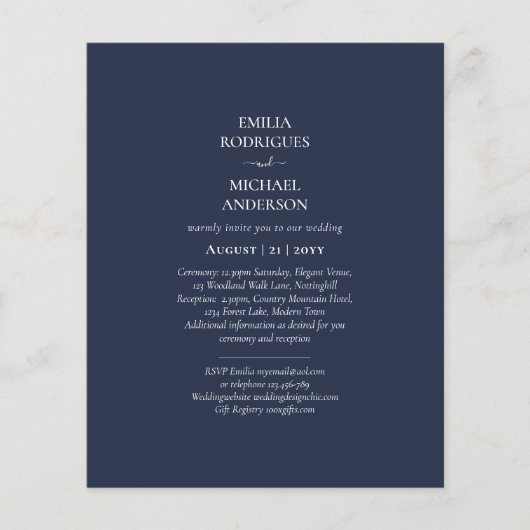 BUDGET Navy Blue Monochrome WEDDING Flyer (Voorkant)