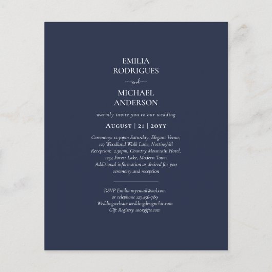 BUDGET Navy Blue Monochrome WEDDING Flyer (Achterkant)