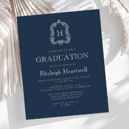 Budget Navy Blue Monogram Crest Graduation Party