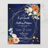 Budget navy blue oranje witte rozen bruiloft nodig (Voorkant)