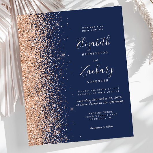 Budget Navy Blue Peach Faux Glitter Wedding