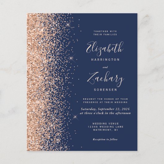 Budget Navy Blue Peach Faux Glitter Wedding (Voorkant)